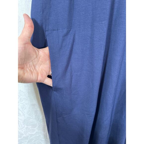 Eileen Fisher T Shirt Dress Small Navy Short Sleeve Casual Viscose Stretch Boxy - Picture 3 of 9